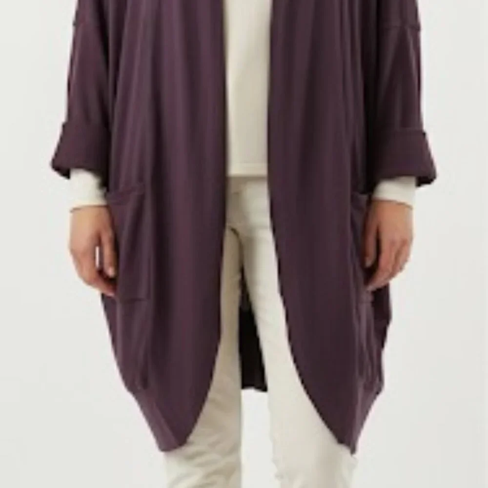 Pact Brooklyn Airplane Organic Cotton Open Front Cardigan Size XXL in Plum - Picture 2 of 5